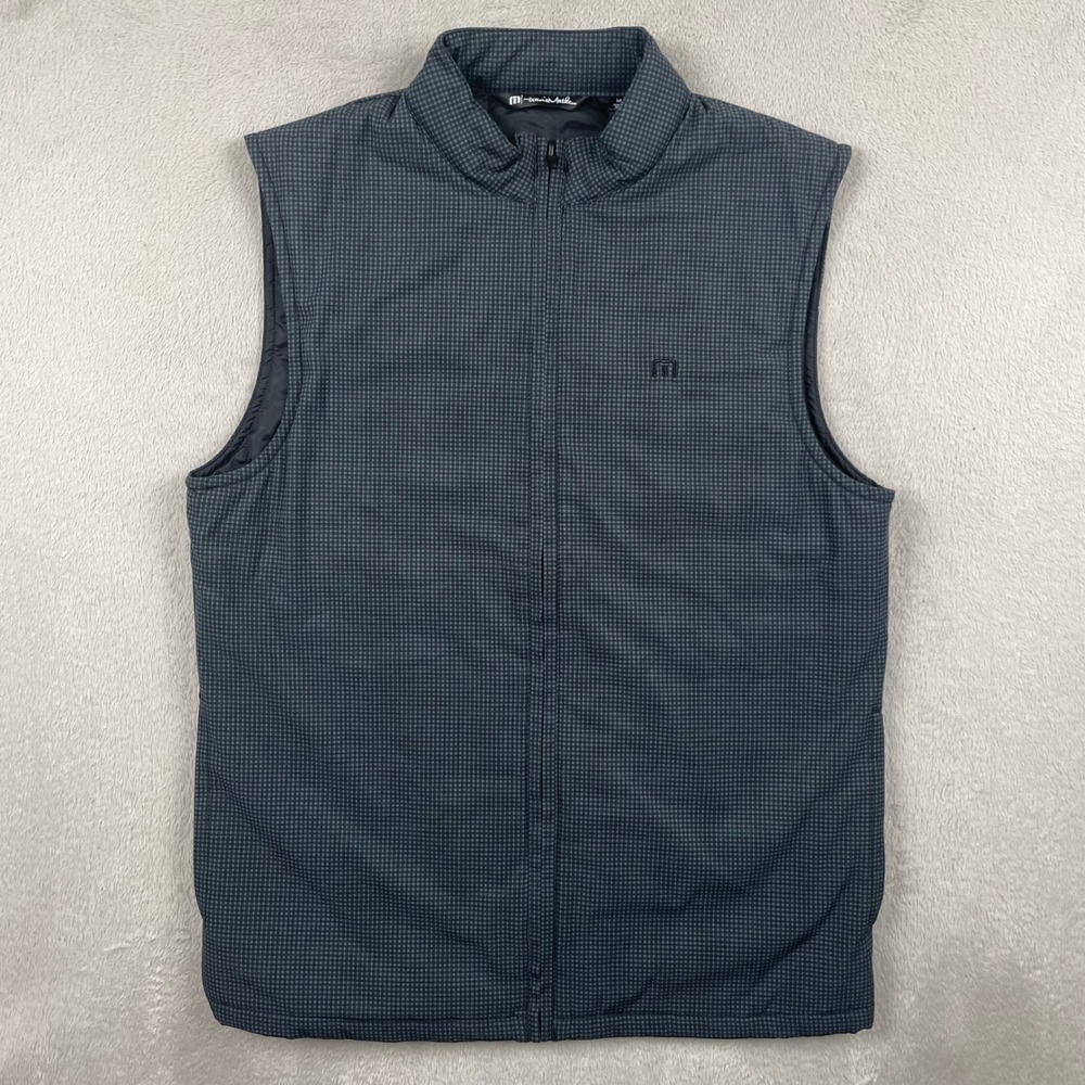 Travis Mathew Vest Men Medium Gray Check Full Zip Atlanta Logo Keep It Up Preppy